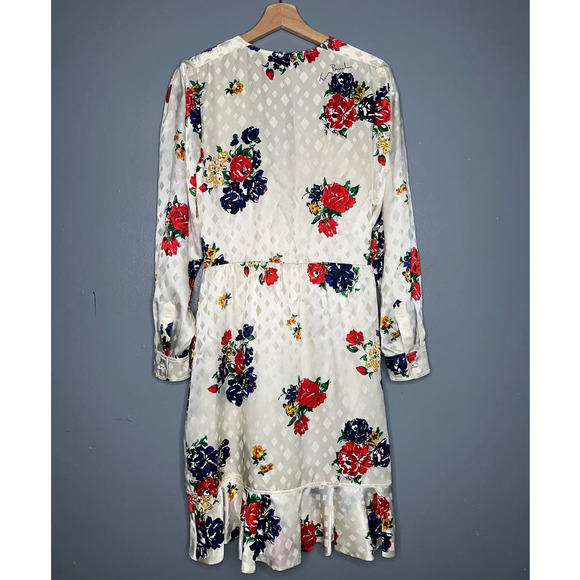 Tory Burch Floral Print Belted Satin Wrap Dress in Ivory Tea Rose Size 6 - Picture 8 of 10